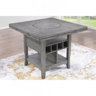 Table de salle à manger grise à hauteur de comptoir de 1 pièce avec tablette de rangement intégrée