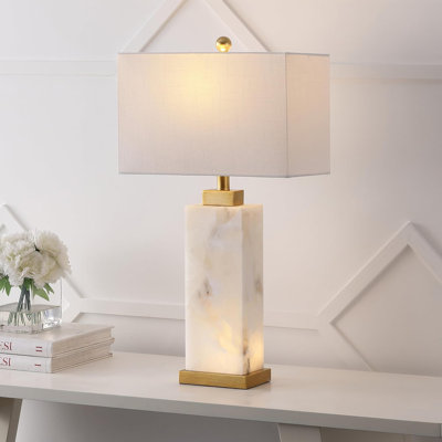 27.5" Contemporary Led Table Lamp With Alabaster Shade - White/Gold Leaf Bedside Lamp For Bedroom, Living Room