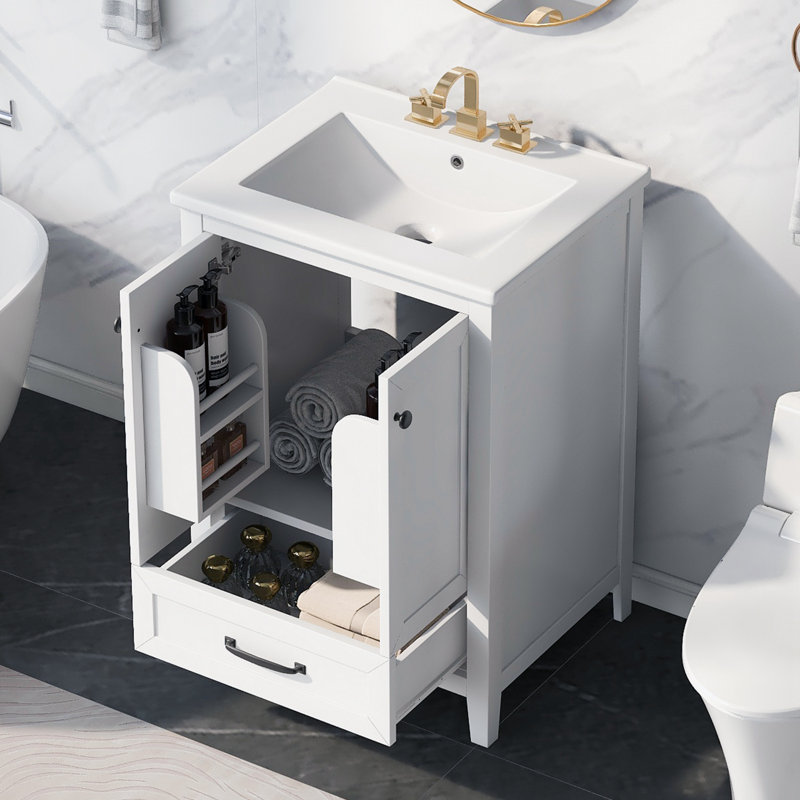 Meuble-lavabo de salle de bain avec lavabo, un tiroir et deux portes