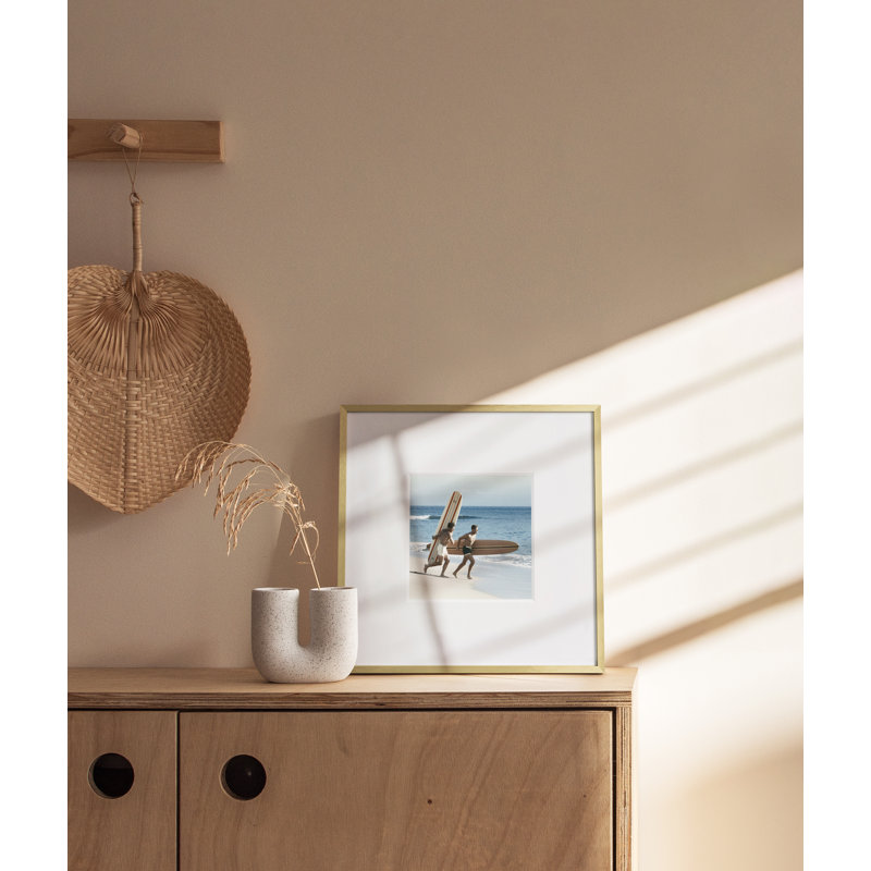 Gold Aluminum 10x10 Picture Frame with Glass and White Mat