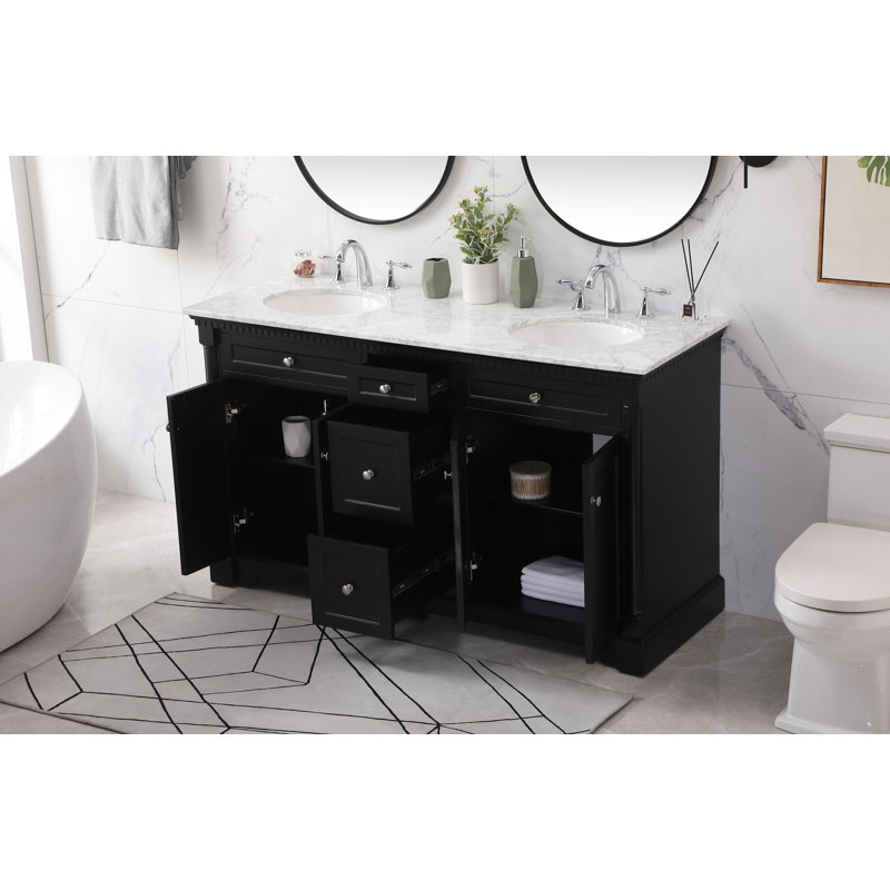 60'' Double Bathroom Vanity with Marble Top, Black