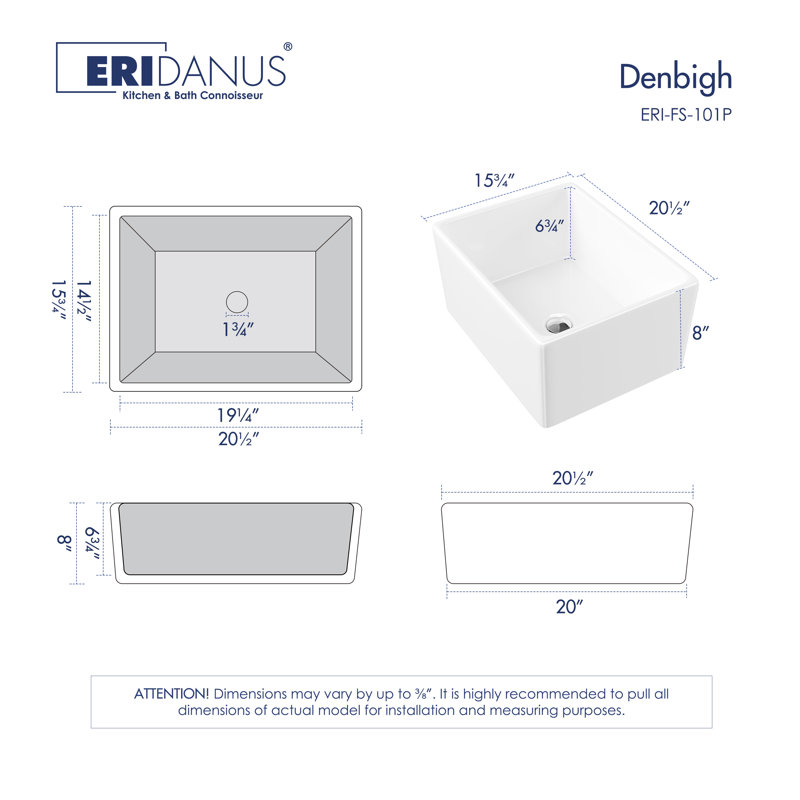 Denbigh 20.5" L x 15.75" W Farmhouse Apron-Front Kitchen Sink with Sink Grid and Pop-Up Drain, Laundry Sink