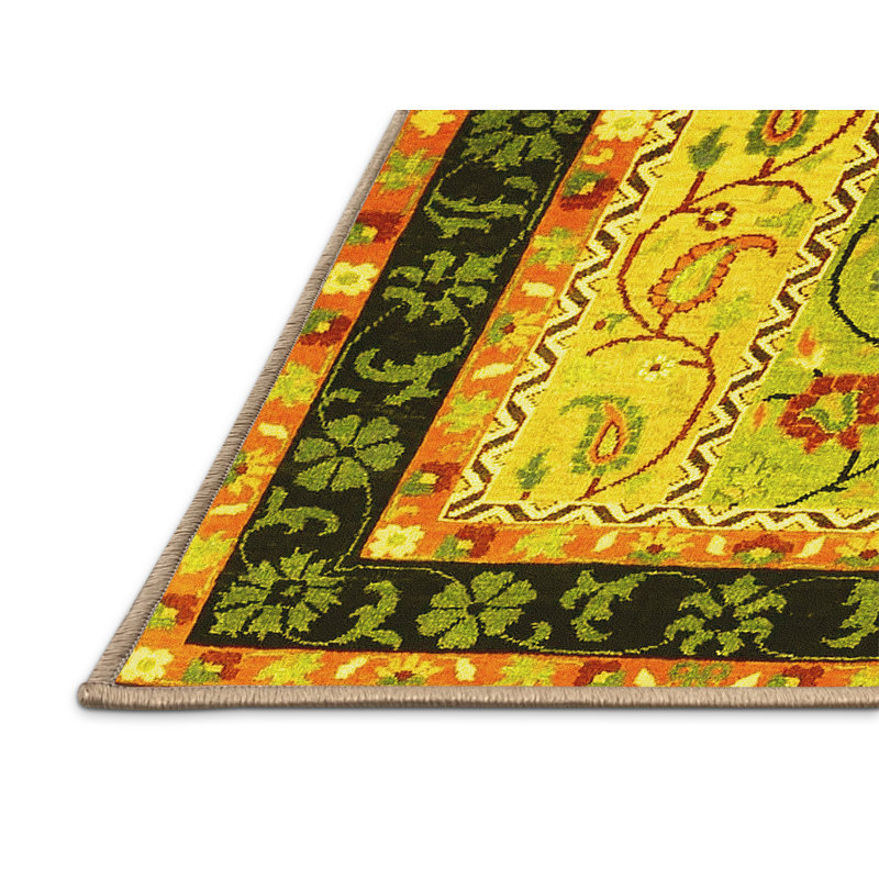 Tapis contemporains jaunes lavables à la machine 3090, Rectangle 2 pi x 3 pi