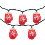 10 Count Red Snowflake Mitten Christmas Light Set 7.5ft Green Wire