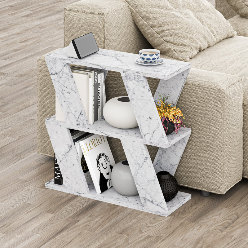 Adriana Side Table Modern Compact Design for Living Room & Bedroom, White Marble