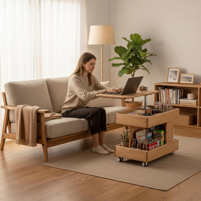 Solid Oak End Table With Lift Top, Oak