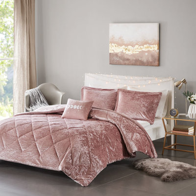 Lit simple / simple en velours TG - rosé, diamant, avec coussin pour le lavage et le repassage de l'édredon Gallop Blush, repassage facile