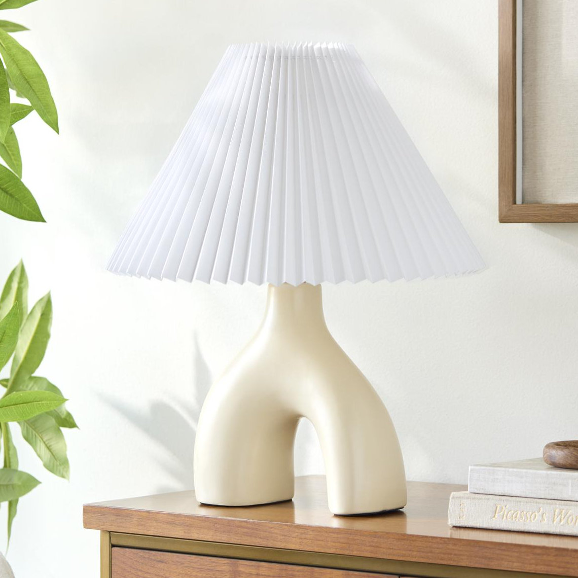 Celes Ceramic Table Lamp, White, Beige