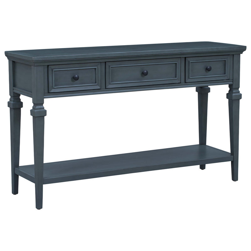 Classic Style Console Table With Three Top Drawers And Open Bottom Shelf, Easy Assembly, Solid Pine Wood And MDF Construction
