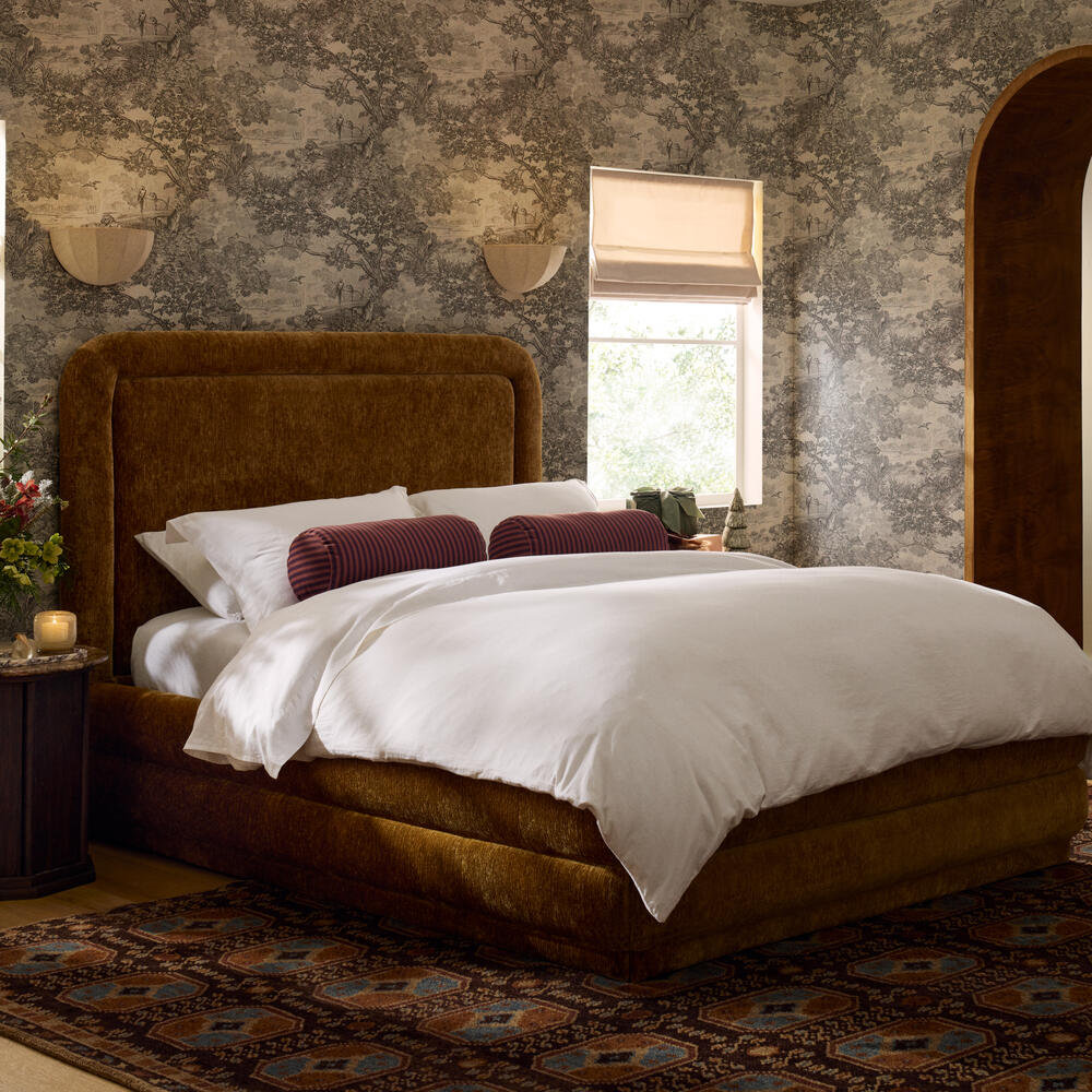 Chenille Upholstered Bed, King, Amber