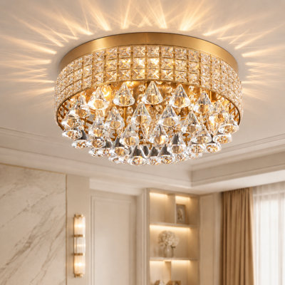 Plafonnier encastré cylindrique unique et audacieux à 4 lumières de 15 po avec détails en cristal Theodora