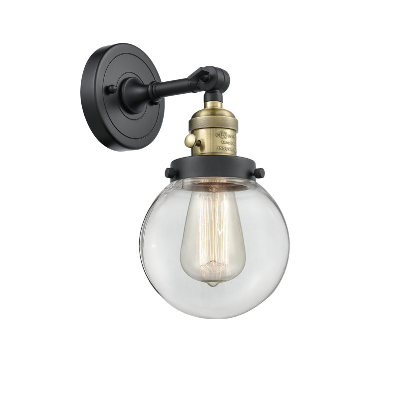 Cleorand Armed Sconce, 3.5 Watt Vintage LED Bulb, Clear, Black Antique Brass
