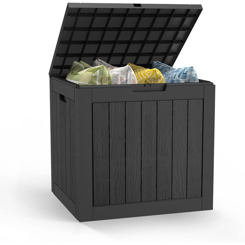 Boîte de rangement extérieure en résine, bac de rangement imperméable et résistant aux rayons UV pour coussins de patio, fournitures de piscine et outils de jardin - Noir