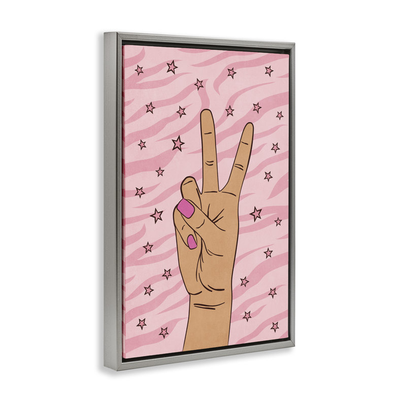 «Peace Hand & Stars», toile flottante encadrée brune par Nataly White, H 25 po x l 17 po, Cadre flottant gris lustré
