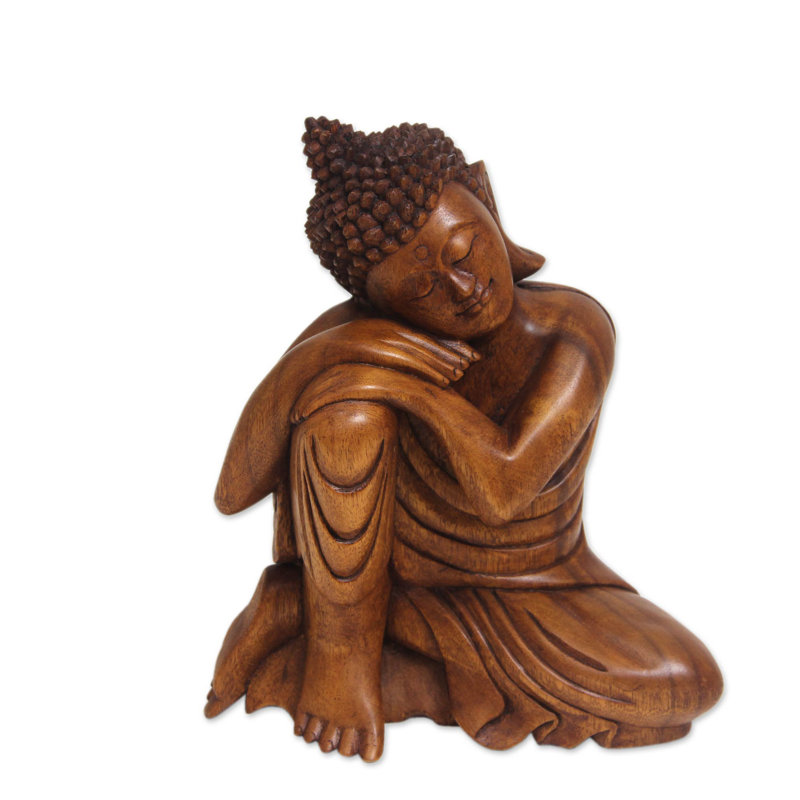 Relaxing Buddha Wood Figurine