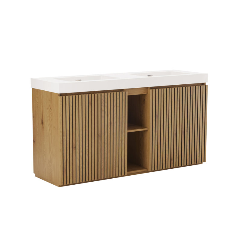 Meuble-lavabo 60F, Blanc, Chêne clair