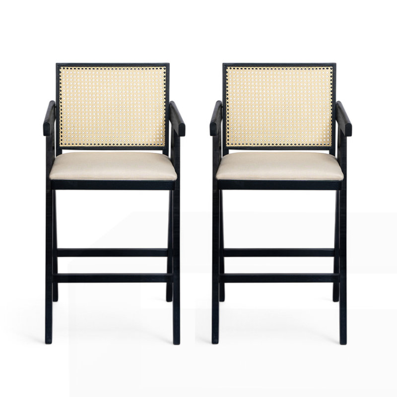 27" Height Woven Cane Plastic Backrest Bar Stool