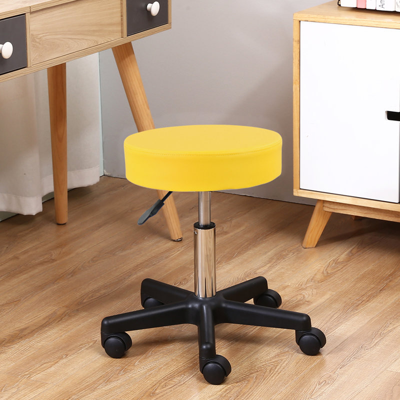 Tabouret de laboratoire rond réglable en hauteur en similicuir, Jaune
