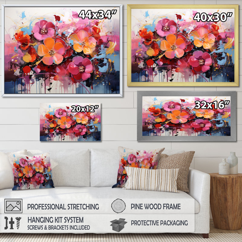 «Colorful Fashion Flowers Expression», reproduction sur toile, Encadrement doré, H 12 po x l 20 po x P 1 po
