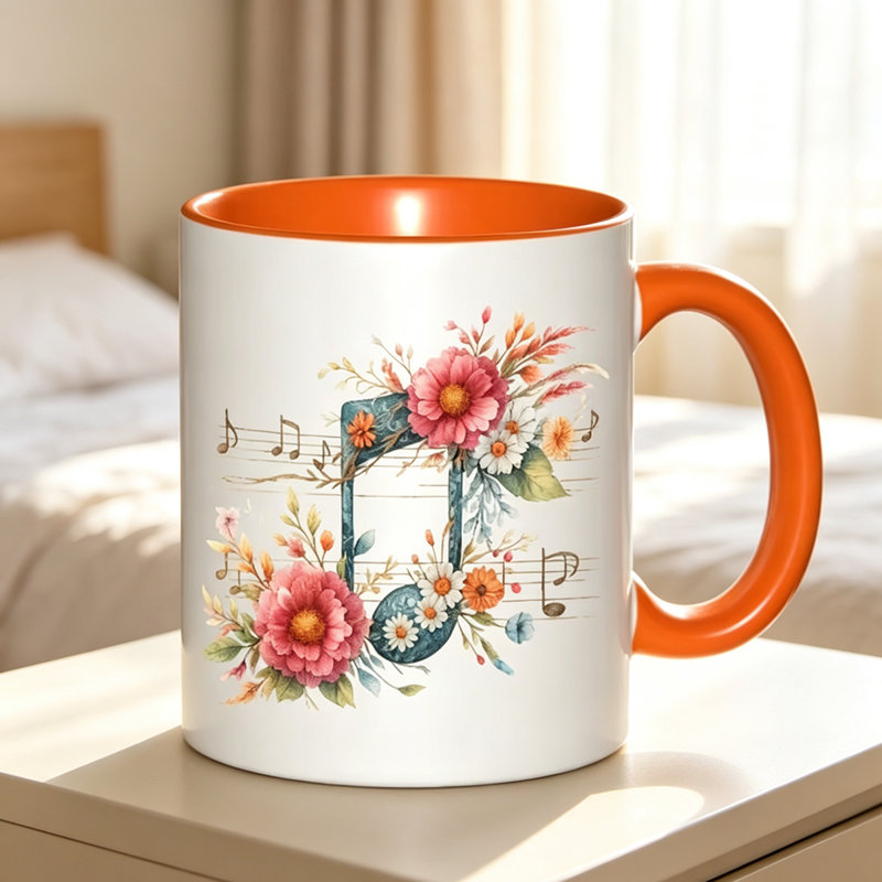 1pc Elegant Music Note Floral with Black Handle Coffee Vibrant Treble Clef Flower Ceramic Coffee Mug Coffee Cup Tea Mug Holiday Gift Reading.