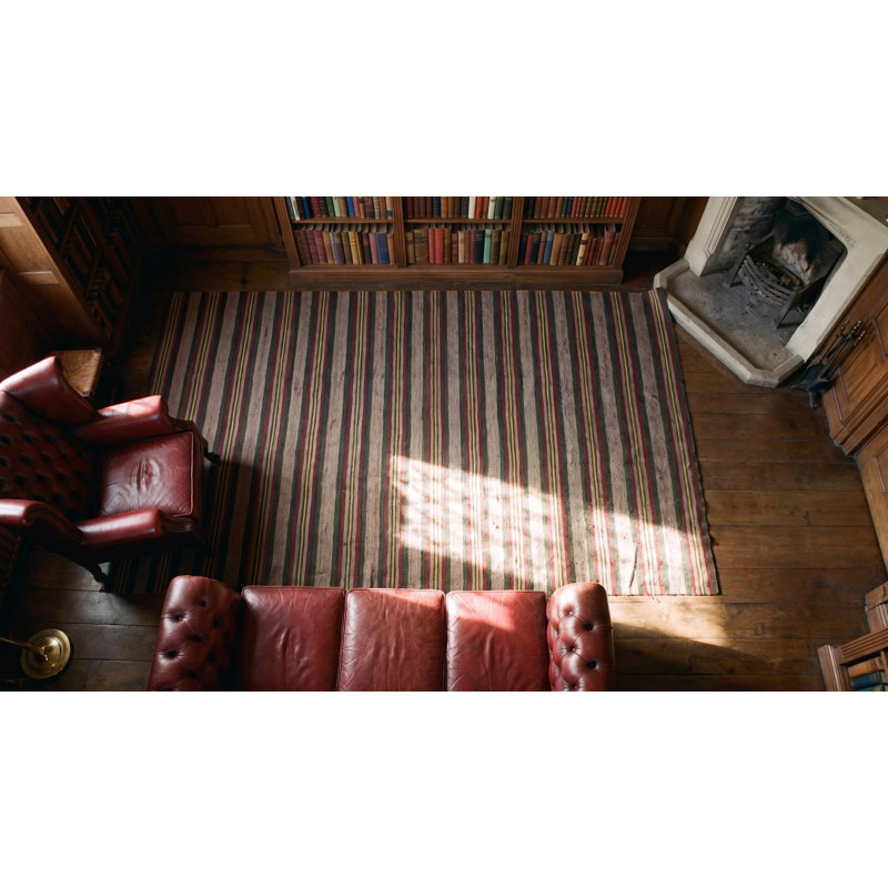 Antique Striped Pattern American Flat Weave Hallway Runner Rag Rug