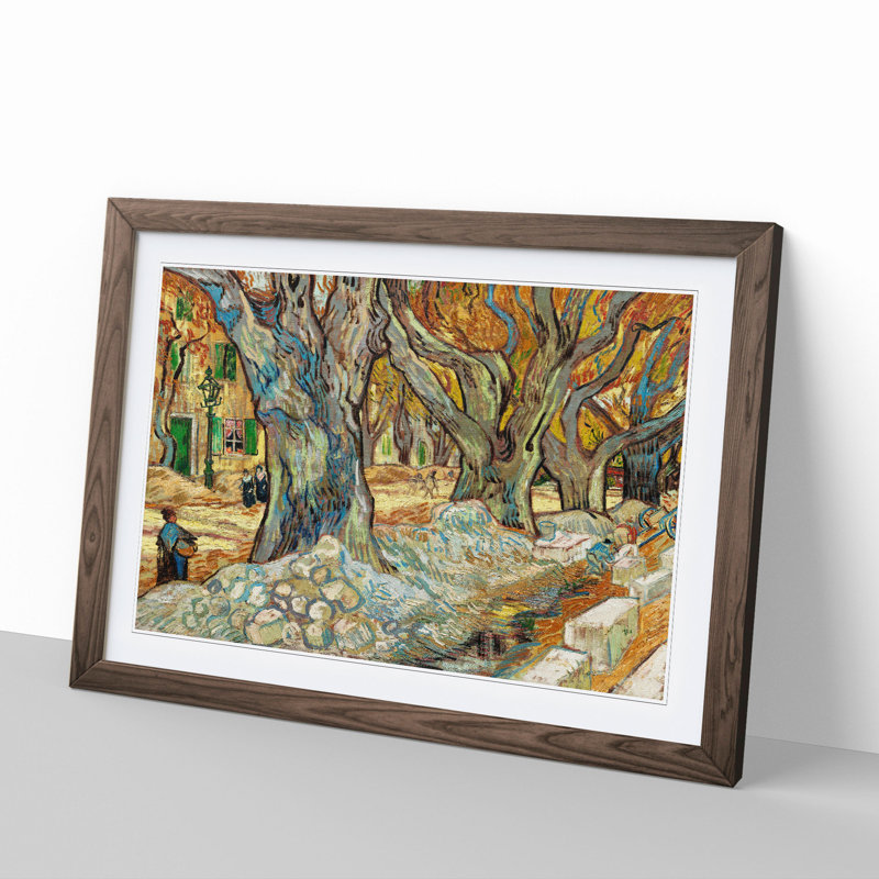 The Large Plane Trees by Vincent Van Gogh - Picture Frame Painting on MDF, Walnut, 27cm H x 36cm W x 2cm D