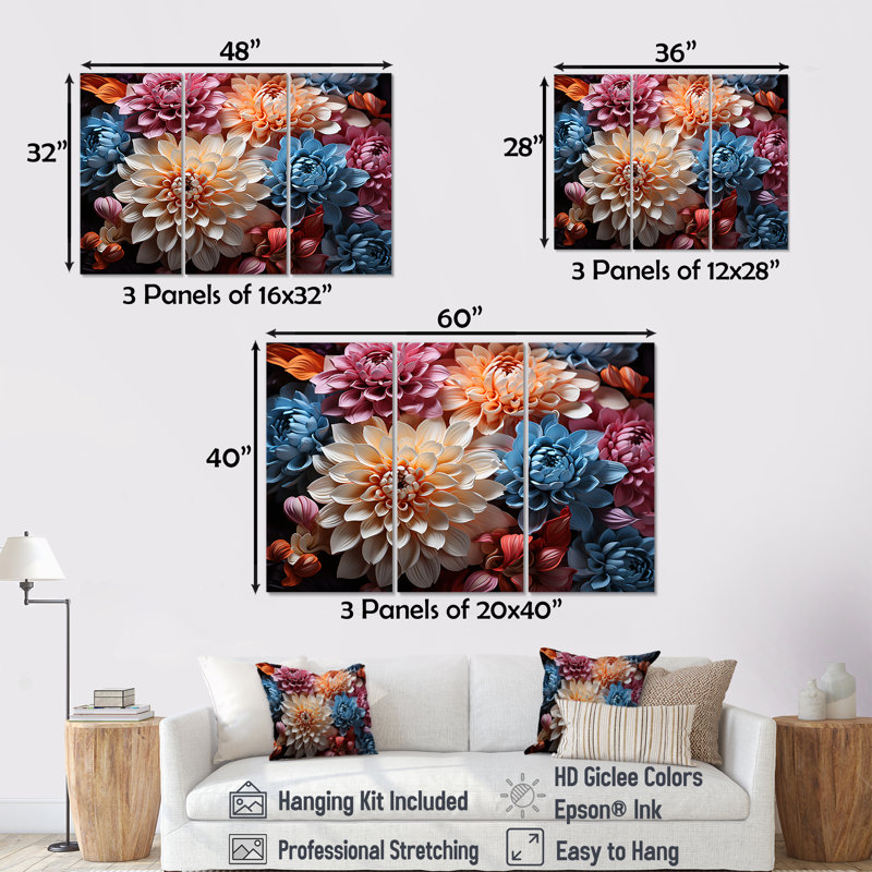 Mums Burst With Bold And Vibrant Colors - Mums Wall Art, ensemble de salon, Toile tendue, H 32 po x l 48 po x P 1 po