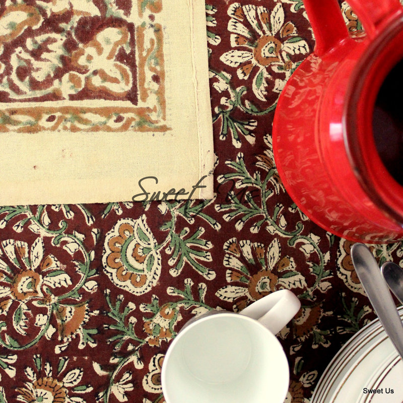 Tapisserie éléphant en coton kalamkari floral
