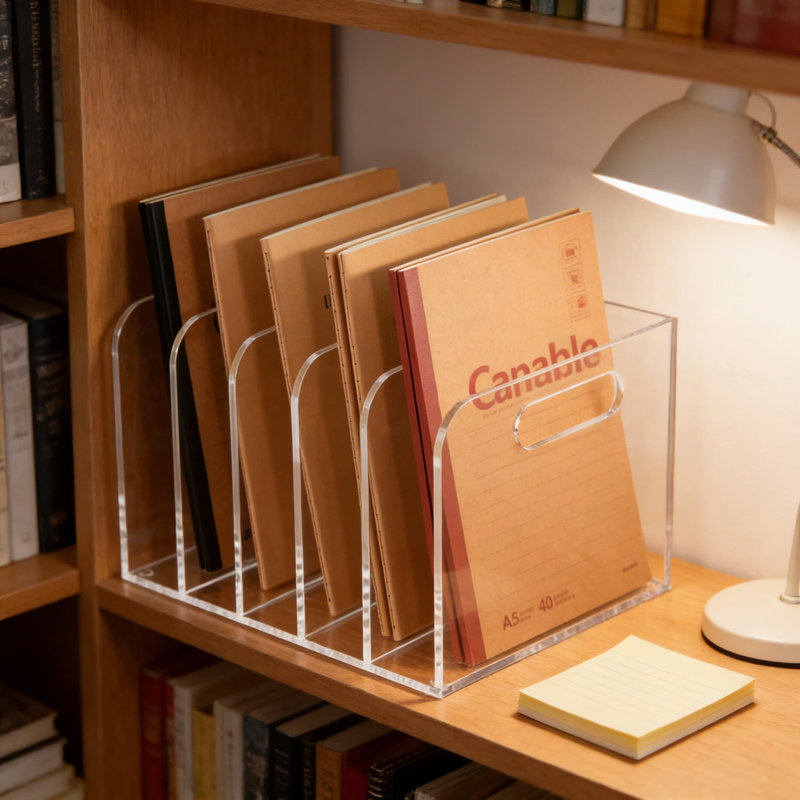 Organisateur de bureau en acrylique transparent avec 5 compartiments verticaux, un classeur polyvalent et un porte-revues pour le bureau, la maison ou l'école, solution de rangement de documents peu encombrante