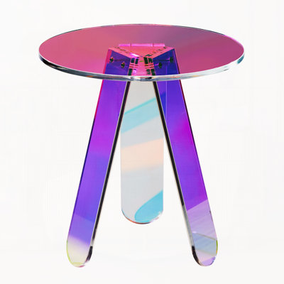 Table d'appoint ronde irisée, table basse en acrylique transparent arc-en-ciel pour boissons, nourriture et collations, idéale pour le salon, la chambre à coucher et le bureau.