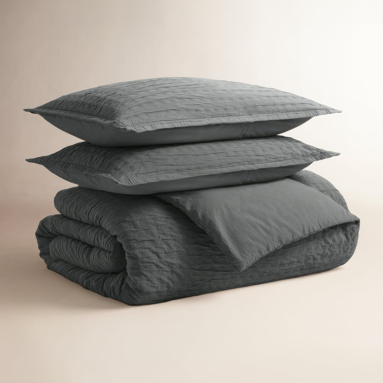Popple Cotton Duvet Cover Set, Charcoal, King Duvet Cover + 2 King Shams