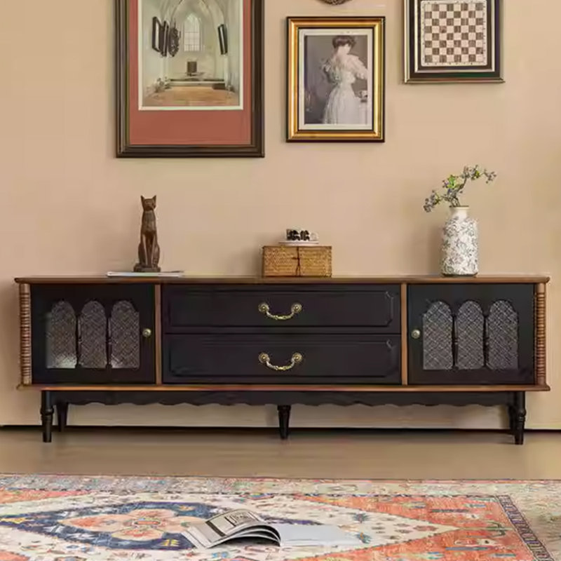 Meuble télé en bois franc à contraste français, 94.48"