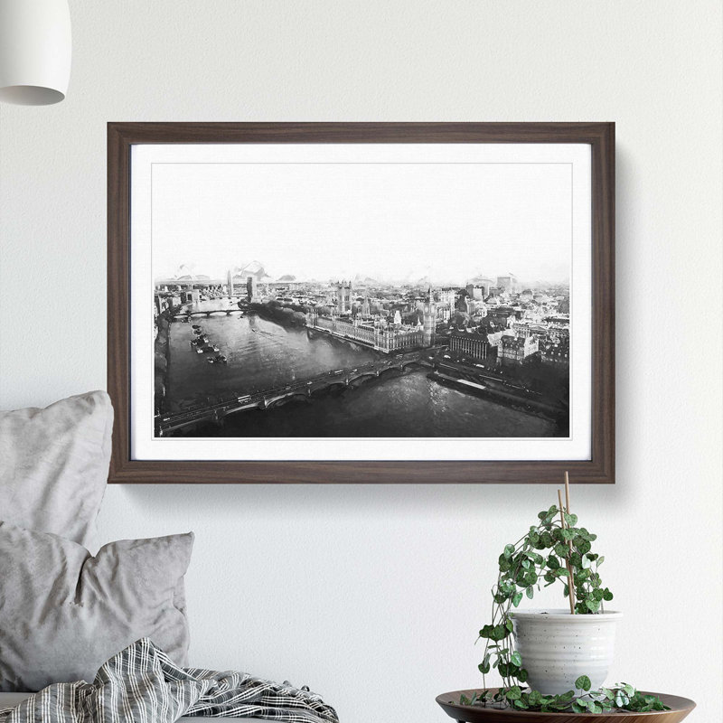 London City Skyline in Abstract - Picture Frame Graphic Art Print, Walnut, 60cm H x 91cm W x 2cm D