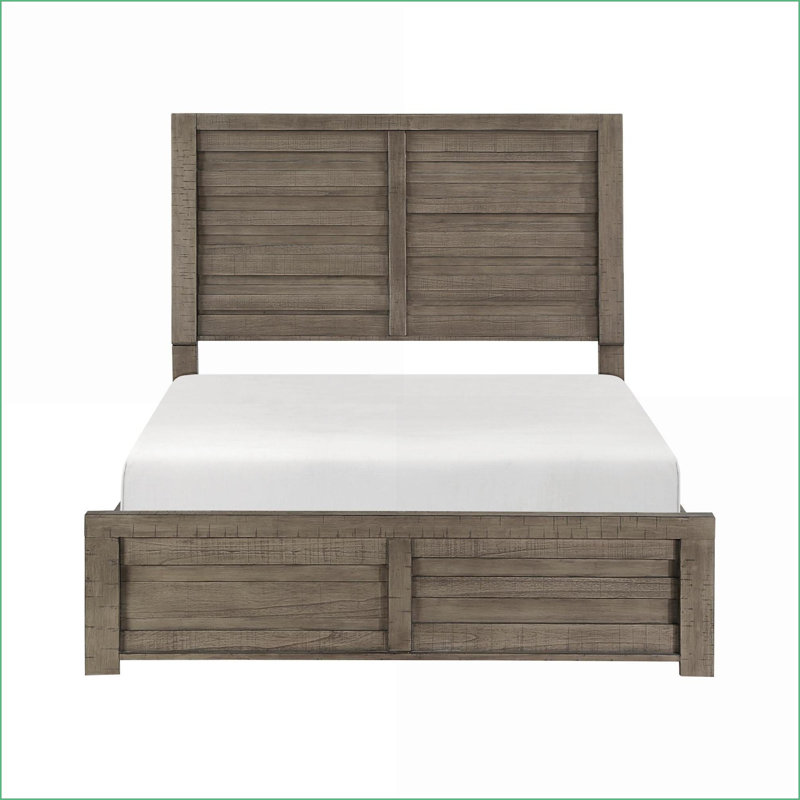 Lit double à panneau double en placage de bouleau gris rustique avec tête de lit en planches pour chambre à coucher