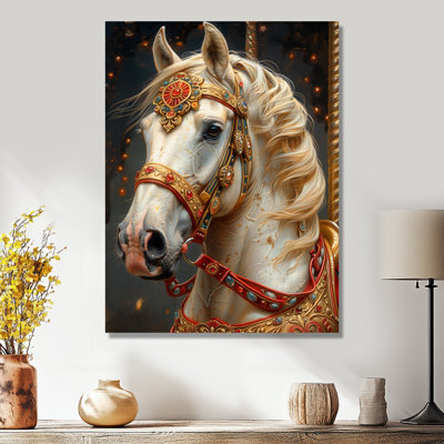 Gold White Gilded Glory Horse Carousel II - Carousel Wall Art Living Room