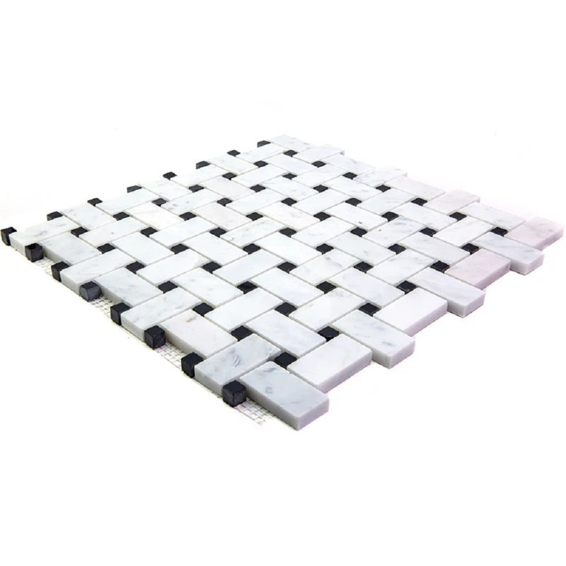 Heritage 1 in. x 2 in. Basketweave Polished Marble Tile, White Black