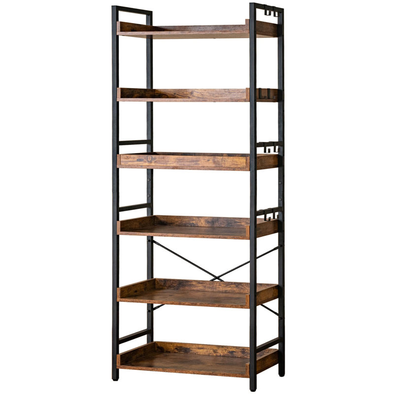 Bibliothèque à 6 tablettes ajustables, bibliothèque rustique
