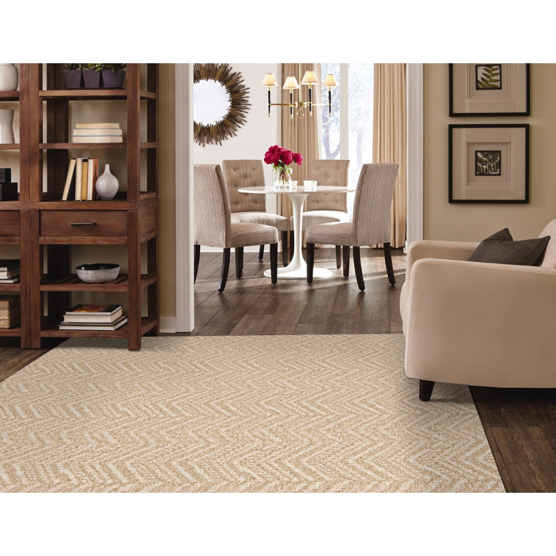 Tapis en polyester touffeté à la machine Chevron, Sable, 10' x 14'