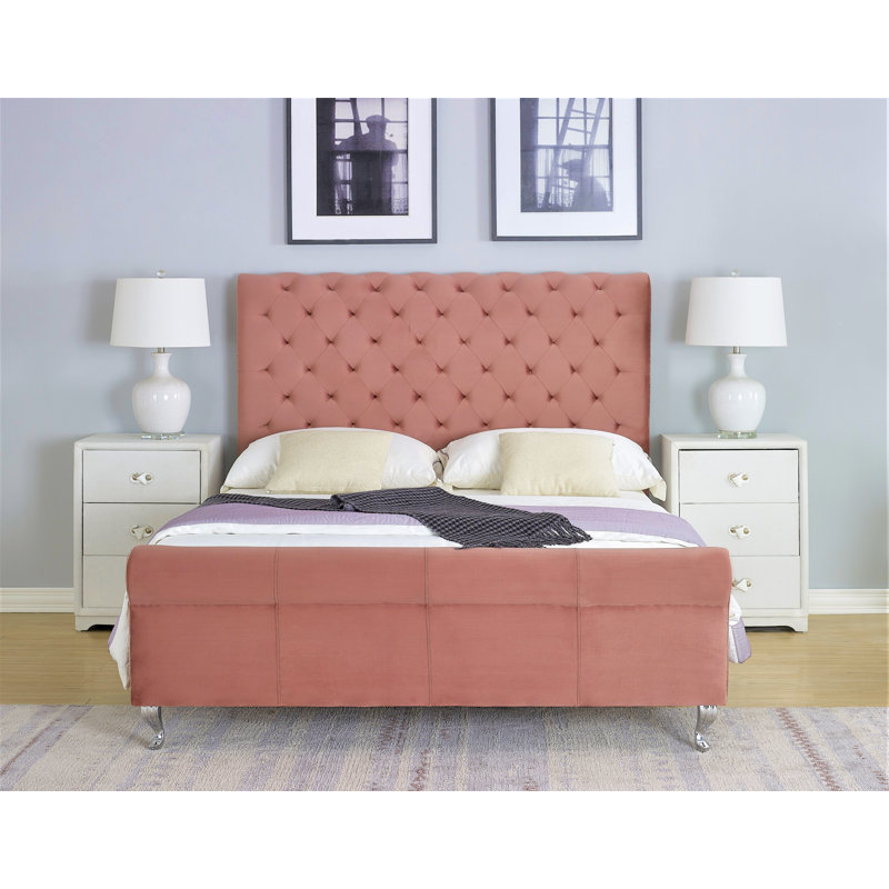 Manaf Upholstered Standard Bed, Rose, Queen