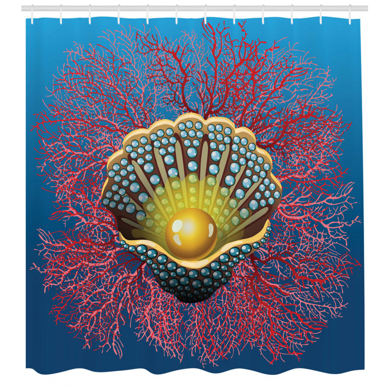 Ensemble de rideau de douche corail art nautique, H 70 po x l 69 po