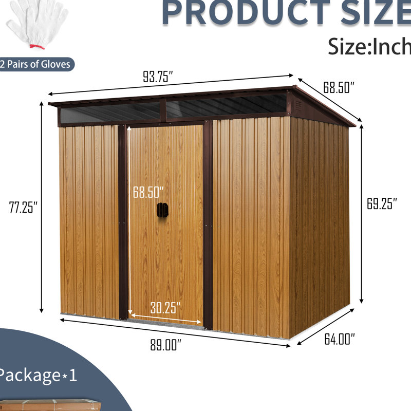 Remise de rangement extérieure en métal 8 pi x 6 pi pour la pelouse (café). . Conception de ventilation. Gardez votre intérieur bien rangé avec une porte verrouillable spacieuse. Imperméable. Équipement de patio idéal