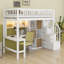 Lit mezzanine en bois avec bureau intégré, DEL, tablettes de rangement, armoires et escalier-539633113