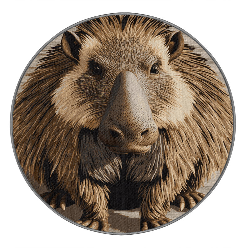 Washable Aardvark Wildlife Area Rug, Round 6'