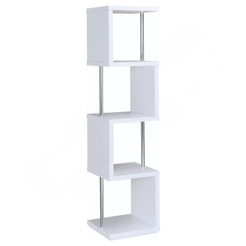 Bibliothèque blanche et chrome à 4 niveaux, Blanc