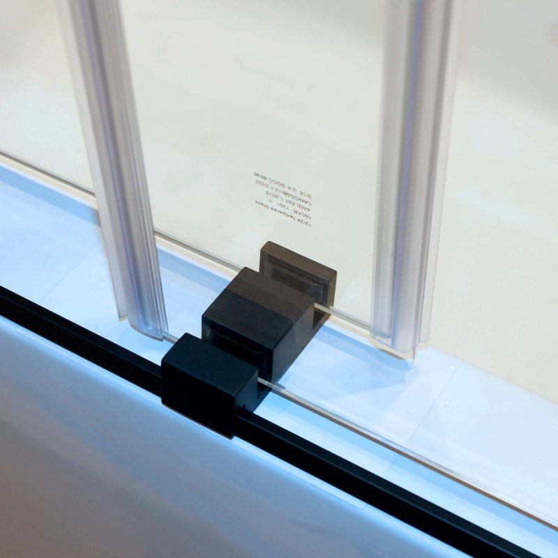56-60"W X 60"H Frameless Double Sliding Tub Shower Door, 304 Stainless Steel In Matte Black, 5/16" (8Mm) Thick SGCC Tempered Clear Glass.