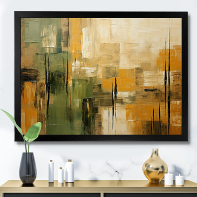 Green beige wild essence collage I - Tachisme Canvas Wall Art