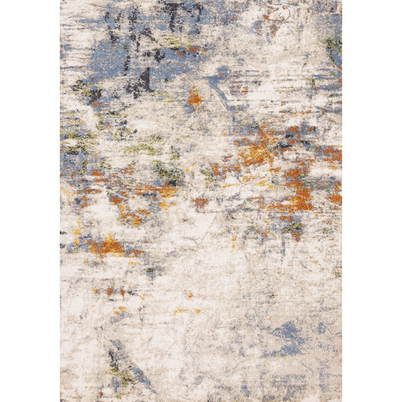 Tapis abstrait taupe 8 pi x 11 pi bleu et cuivre