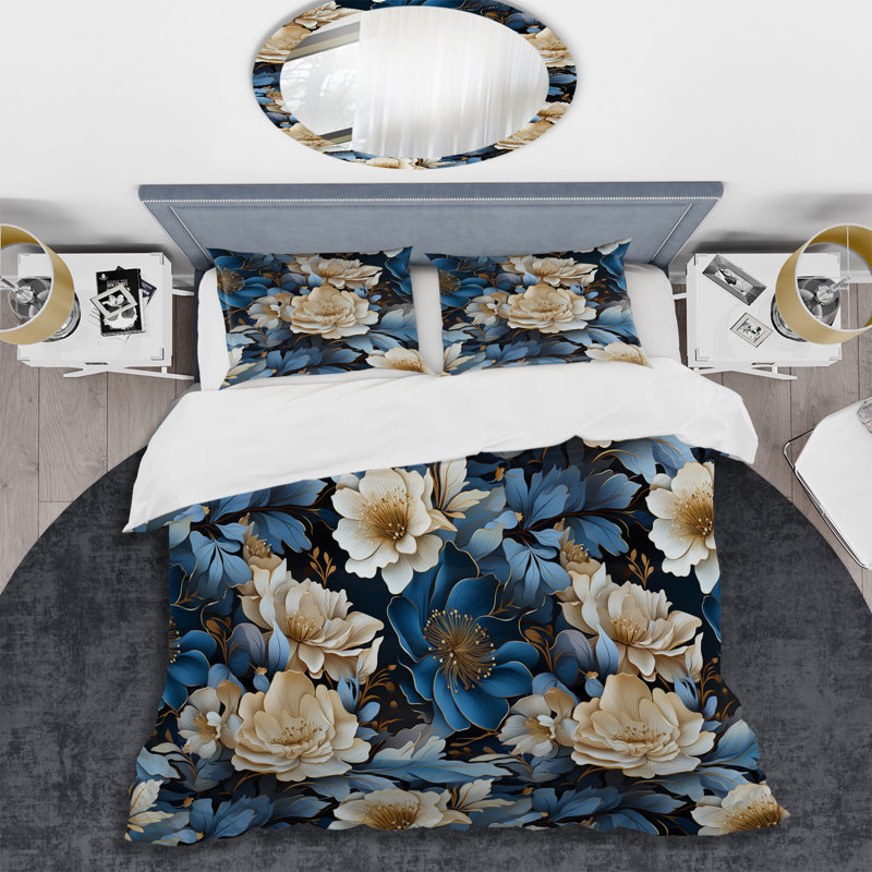 Ensemble de housse de couette Floral White Elegance II, Housse de couette pour grand lit et 2 taies décor