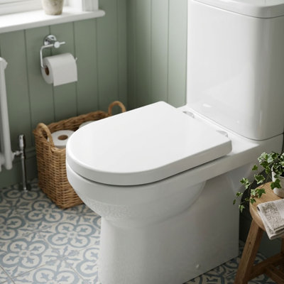 Varano Durable D Shaped Soft Close Toilet Seat with Anti-Bacterial Surface, Adjustable Hinges, Quick Release for Easy Cleaning - Polypropylene D Shaped Toilet Seat, Top and Bottom Fix