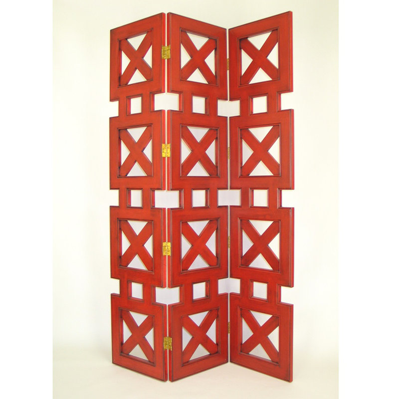 Cloison 3 panneaux pliables Audrinah, Rouge